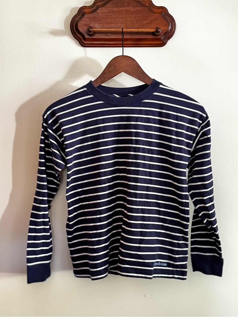 Vineyard Vines Navy and White Striped Long-Sleeve Crew Tee